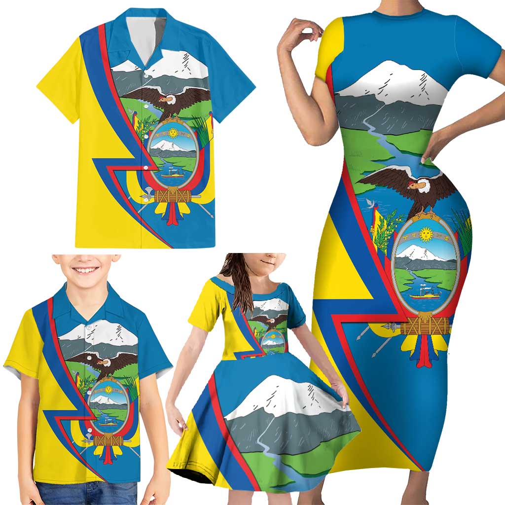 Ecuador Independence Day Personalized Family Matching Short Sleeve Bodycon Dress and Hawaiian Shirt Pro Deo Patria et Libertate - Wonder Print Shop