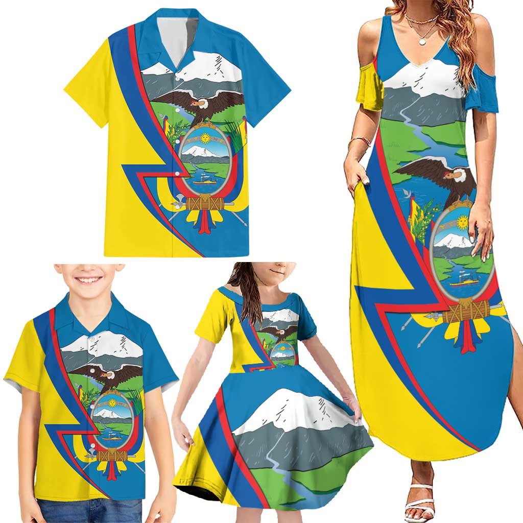 Ecuador Independence Day Personalized Family Matching Summer Maxi Dress and Hawaiian Shirt Pro Deo Patria et Libertate - Wonder Print Shop