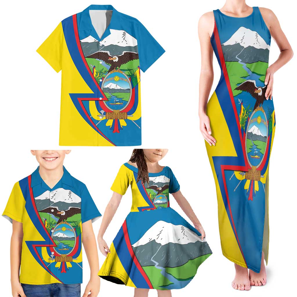 Ecuador Independence Day Personalized Family Matching Tank Maxi Dress and Hawaiian Shirt Pro Deo Patria et Libertate - Wonder Print Shop