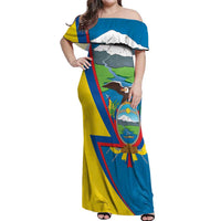 Ecuador Independence Day Personalized Off Shoulder Maxi Dress Pro Deo Patria et Libertate - Wonder Print Shop