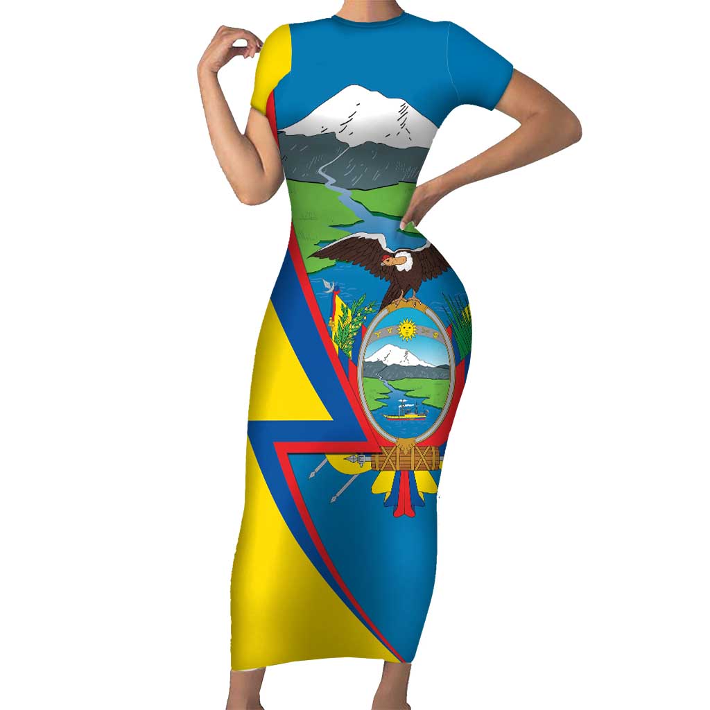 Ecuador Independence Day Personalized Short Sleeve Bodycon Dress Pro Deo Patria et Libertate - Wonder Print Shop