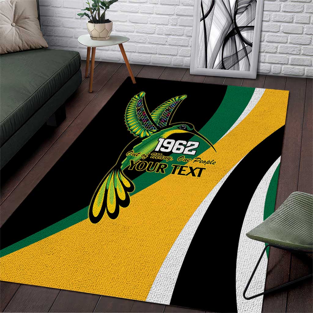 Jamaica Independence Day Personalized Area Rug Green and Yellow Tribal Hummingbird - Wonder Print Shop