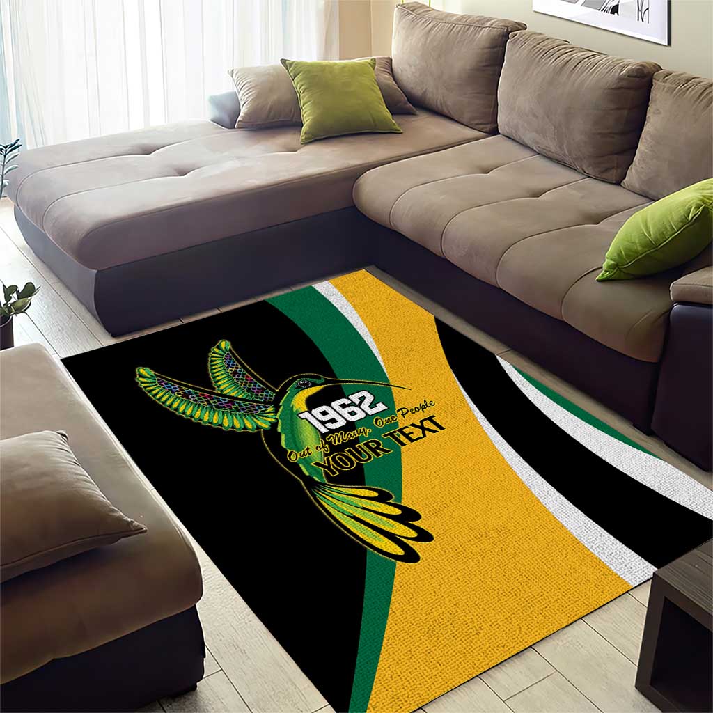 Jamaica Independence Day Personalized Area Rug Green and Yellow Tribal Hummingbird - Wonder Print Shop