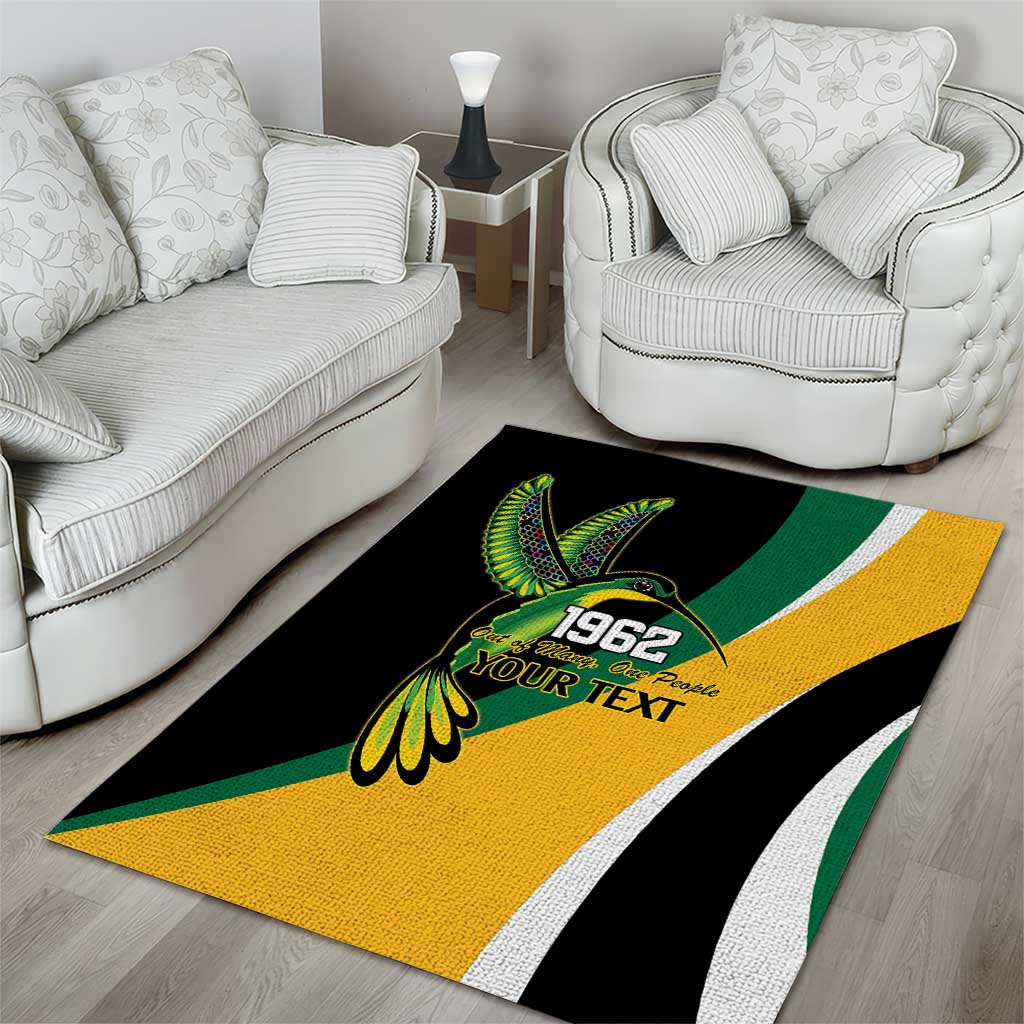 Jamaica Independence Day Personalized Area Rug Green and Yellow Tribal Hummingbird - Wonder Print Shop