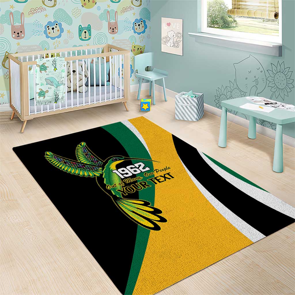 Jamaica Independence Day Personalized Area Rug Green and Yellow Tribal Hummingbird - Wonder Print Shop