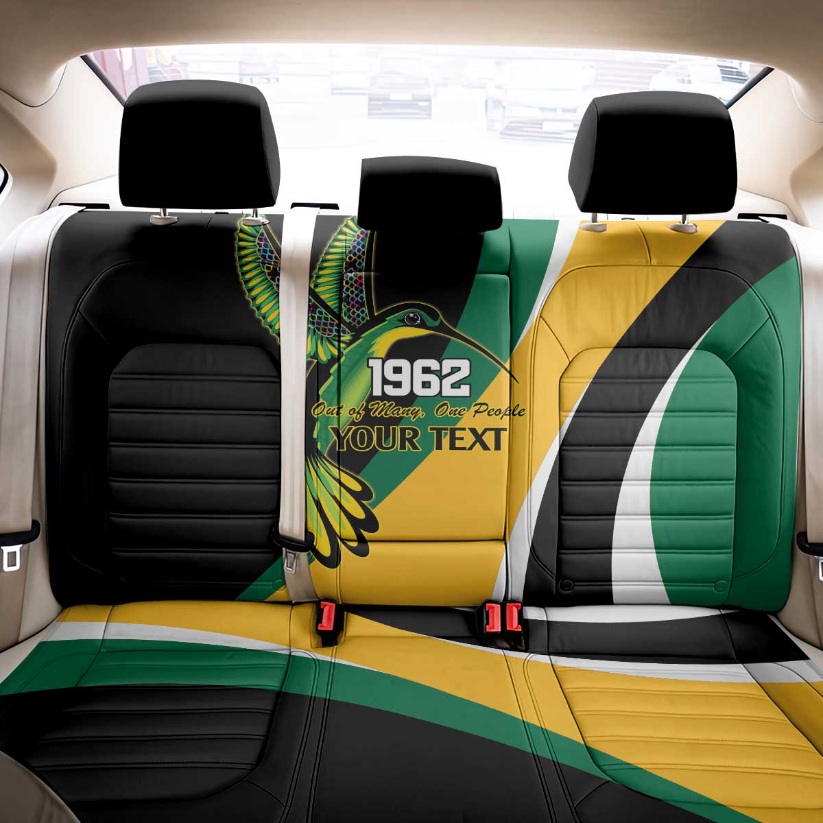 Jamaica Independence Day Personalized Back Car Seat Cover Green and Yellow Tribal Hummingbird - Wonder Print Shop