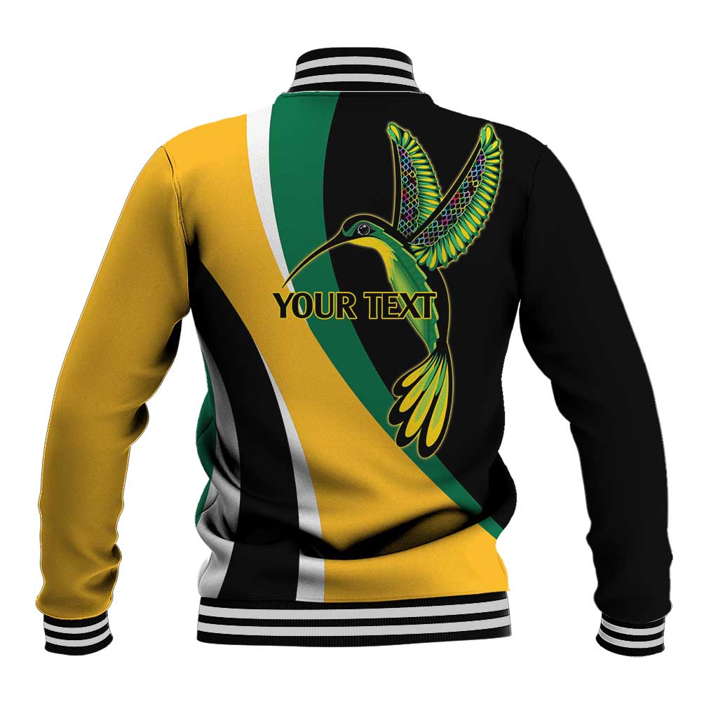 Jamaica Independence Day Personalized Baseball Jacket Green and Yellow Tribal Hummingbird - Wonder Print Shop