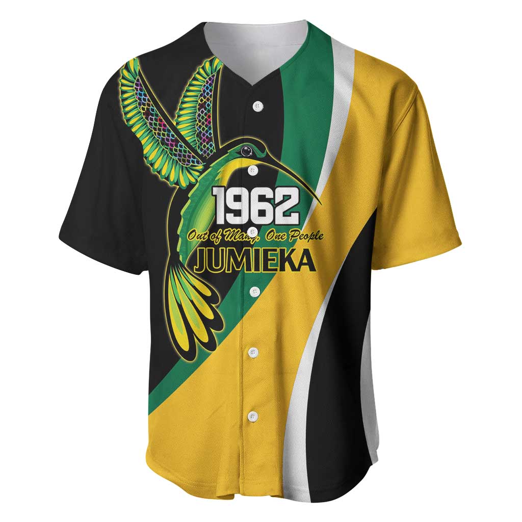 Jamaica Independence Day Personalized Baseball Jersey Green and Yellow Tribal Hummingbird - Wonder Print Shop