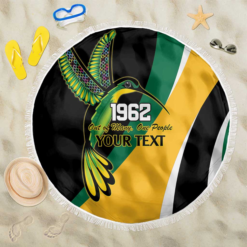 Jamaica Independence Day Personalized Beach Blanket Green and Yellow Tribal Hummingbird - Wonder Print Shop
