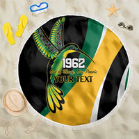 Jamaica Independence Day Personalized Beach Blanket Green and Yellow Tribal Hummingbird - Wonder Print Shop