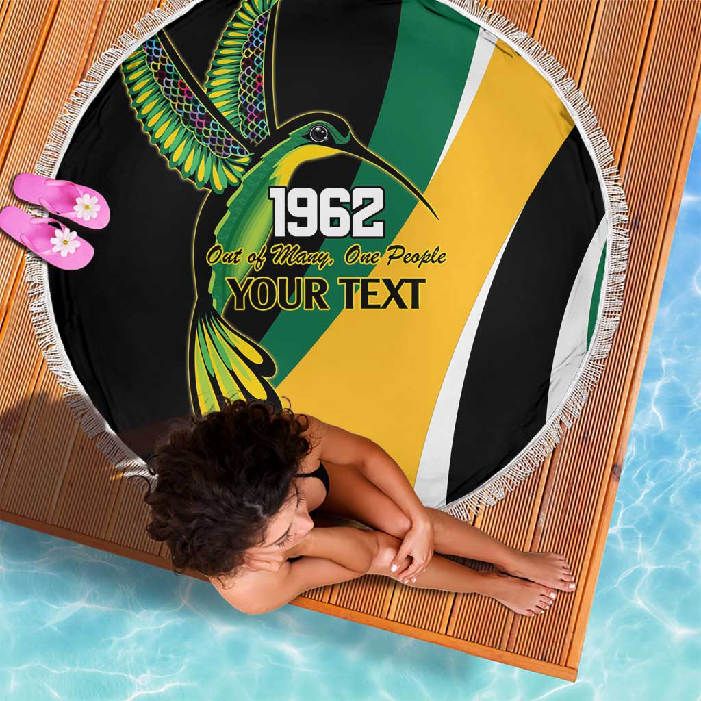 Jamaica Independence Day Personalized Beach Blanket Green and Yellow Tribal Hummingbird - Wonder Print Shop