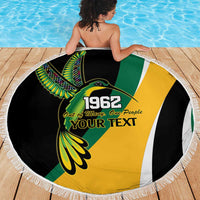 Jamaica Independence Day Personalized Beach Blanket Green and Yellow Tribal Hummingbird - Wonder Print Shop