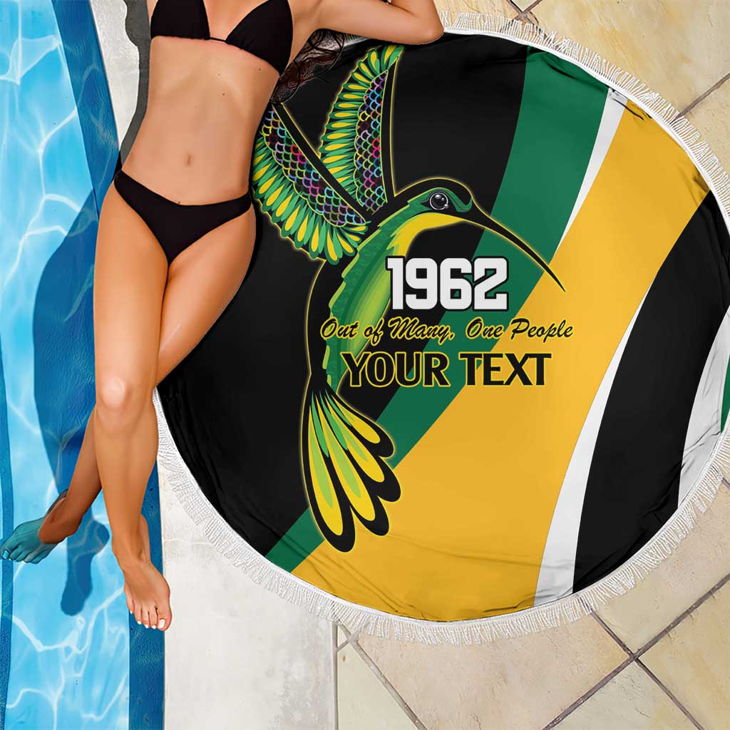 Jamaica Independence Day Personalized Beach Blanket Green and Yellow Tribal Hummingbird - Wonder Print Shop