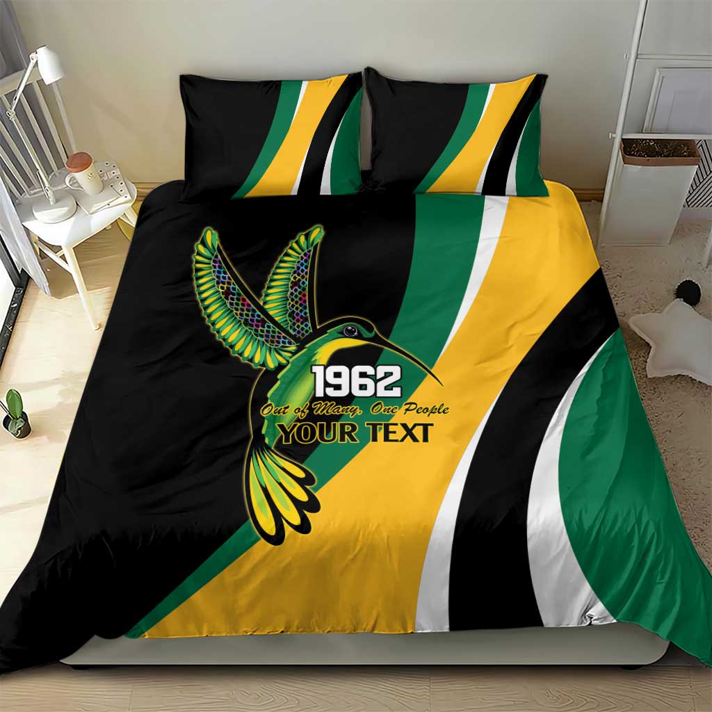Jamaica Independence Day Personalized Bedding Set Green and Yellow Tribal Hummingbird - Wonder Print Shop