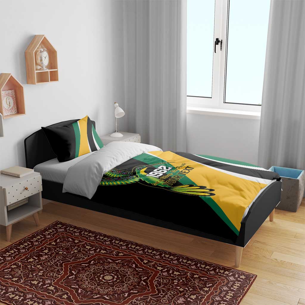 Jamaica Independence Day Personalized Bedding Set Green and Yellow Tribal Hummingbird - Wonder Print Shop