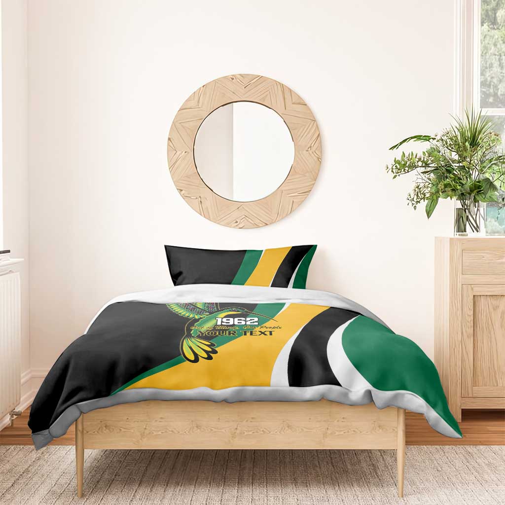 Jamaica Independence Day Personalized Bedding Set Green and Yellow Tribal Hummingbird - Wonder Print Shop