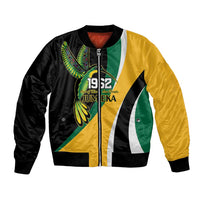 Jamaica Independence Day Personalized Bomber Jacket Green and Yellow Tribal Hummingbird - Wonder Print Shop