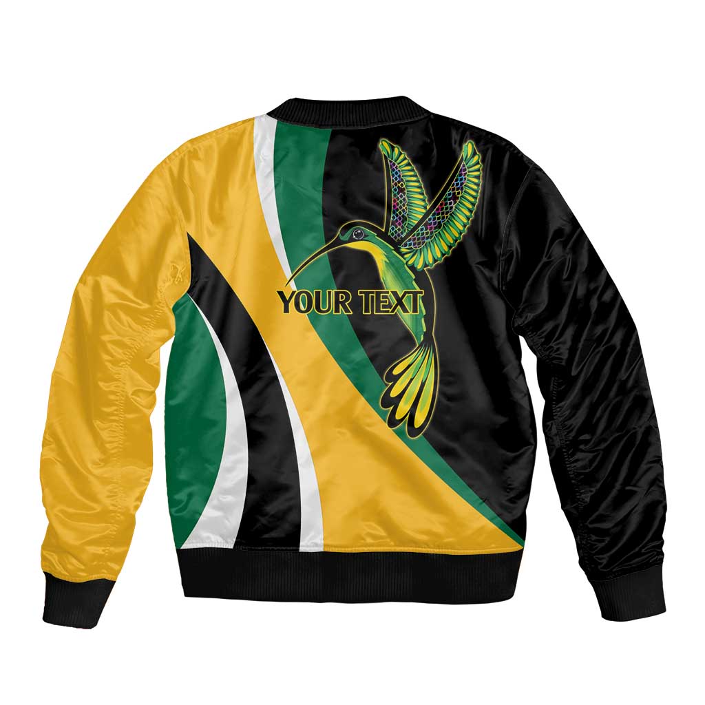 Jamaica Independence Day Personalized Bomber Jacket Green and Yellow Tribal Hummingbird - Wonder Print Shop