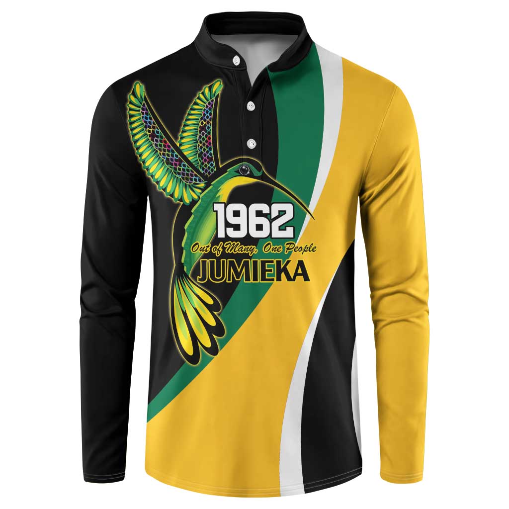 Jamaica Independence Day Personalized Button Sweatshirt Green and Yellow Tribal Hummingbird - Wonder Print Shop