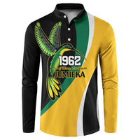 Jamaica Independence Day Personalized Button Sweatshirt Green and Yellow Tribal Hummingbird - Wonder Print Shop