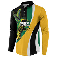 Jamaica Independence Day Personalized Button Sweatshirt Green and Yellow Tribal Hummingbird - Wonder Print Shop