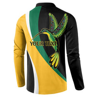 Jamaica Independence Day Personalized Button Sweatshirt Green and Yellow Tribal Hummingbird - Wonder Print Shop