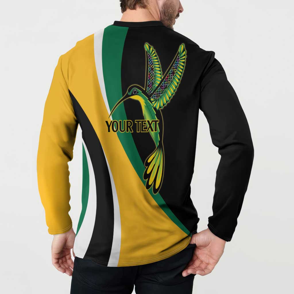 Jamaica Independence Day Personalized Button Sweatshirt Green and Yellow Tribal Hummingbird - Wonder Print Shop