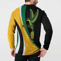 Jamaica Independence Day Personalized Button Sweatshirt Green and Yellow Tribal Hummingbird - Wonder Print Shop