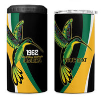 Jamaica Independence Day Personalized 4 in 1 Can Cooler Tumbler Green and Yellow Tribal Hummingbird - Wonder Print Shop