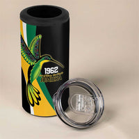 Jamaica Independence Day Personalized 4 in 1 Can Cooler Tumbler Green and Yellow Tribal Hummingbird - Wonder Print Shop