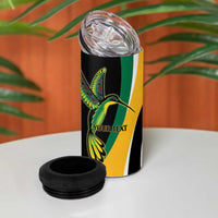 Jamaica Independence Day Personalized 4 in 1 Can Cooler Tumbler Green and Yellow Tribal Hummingbird - Wonder Print Shop