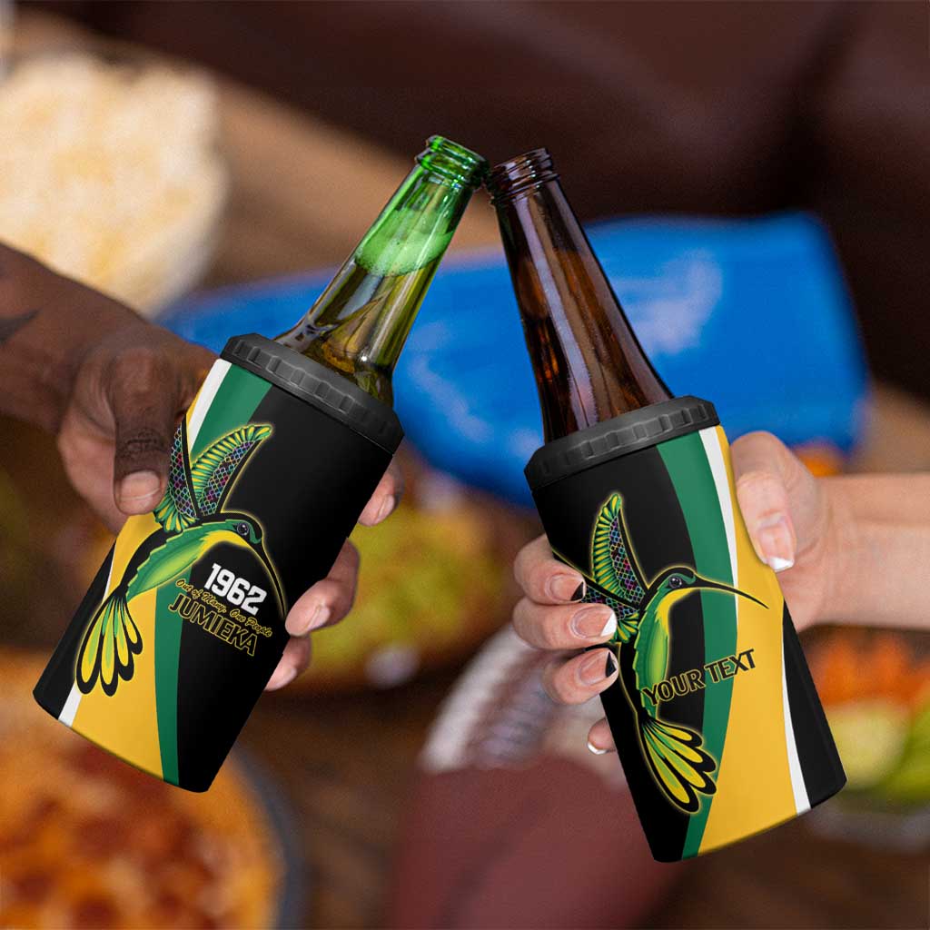 Jamaica Independence Day Personalized 4 in 1 Can Cooler Tumbler Green and Yellow Tribal Hummingbird - Wonder Print Shop