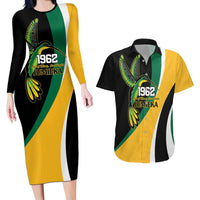Jamaica Independence Day Personalized Couples Matching Long Sleeve Bodycon Dress and Hawaiian Shirt Green and Yellow Tribal Hummingbird - Wonder Print Shop