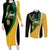 Jamaica Independence Day Personalized Couples Matching Long Sleeve Bodycon Dress and Long Sleeve Button Shirt Green and Yellow Tribal Hummingbird - Wonder Print Shop