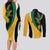 Jamaica Independence Day Personalized Couples Matching Long Sleeve Bodycon Dress and Long Sleeve Button Shirt Green and Yellow Tribal Hummingbird - Wonder Print Shop