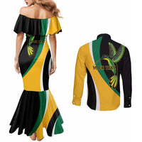 Jamaica Independence Day Personalized Couples Matching Mermaid Dress and Long Sleeve Button Shirt Green and Yellow Tribal Hummingbird - Wonder Print Shop