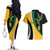 Jamaica Independence Day Personalized Couples Matching Off The Shoulder Long Sleeve Dress and Hawaiian Shirt Green and Yellow Tribal Hummingbird - Wonder Print Shop