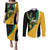 Jamaica Independence Day Personalized Couples Matching Puletasi and Long Sleeve Button Shirt Green and Yellow Tribal Hummingbird - Wonder Print Shop