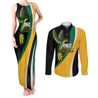 Jamaica Independence Day Personalized Couples Matching Tank Maxi Dress and Long Sleeve Button Shirt Green and Yellow Tribal Hummingbird - Wonder Print Shop