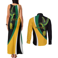 Jamaica Independence Day Personalized Couples Matching Tank Maxi Dress and Long Sleeve Button Shirt Green and Yellow Tribal Hummingbird - Wonder Print Shop