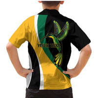Jamaica Independence Day Personalized Family Matching Mermaid Dress and Hawaiian Shirt Green and Yellow Tribal Hummingbird - Wonder Print Shop