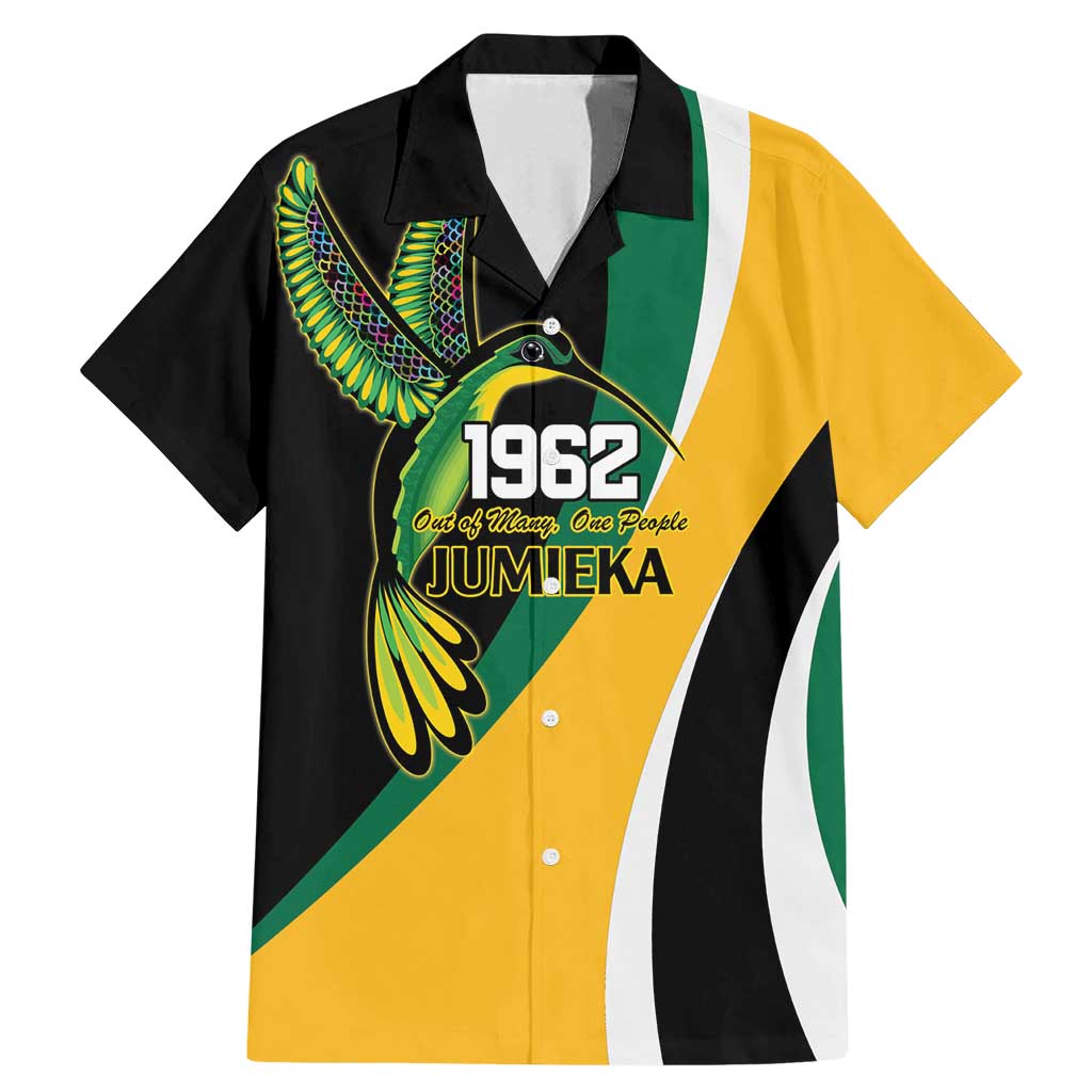 Jamaica Independence Day Personalized Family Matching Mermaid Dress and Hawaiian Shirt Green and Yellow Tribal Hummingbird - Wonder Print Shop