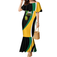 Jamaica Independence Day Personalized Family Matching Mermaid Dress and Hawaiian Shirt Green and Yellow Tribal Hummingbird - Wonder Print Shop