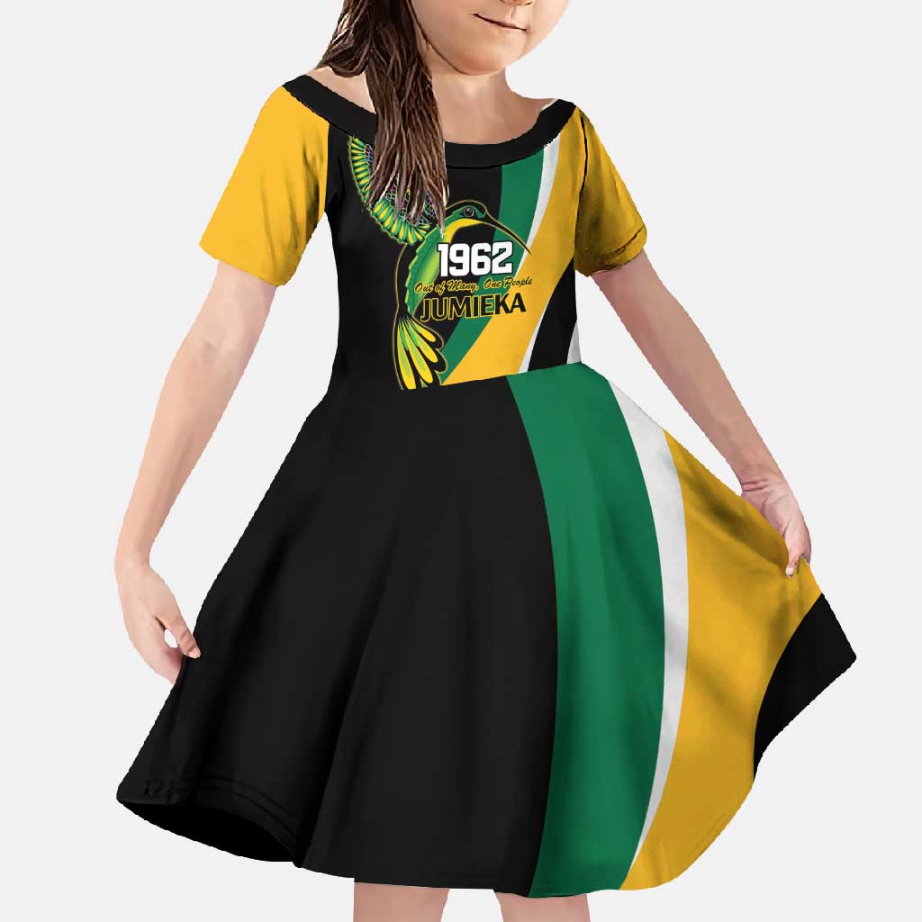 Jamaica Independence Day Personalized Family Matching Off Shoulder Maxi Dress and Hawaiian Shirt Green and Yellow Tribal Hummingbird - Wonder Print Shop