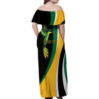 Jamaica Independence Day Personalized Family Matching Off Shoulder Maxi Dress and Hawaiian Shirt Green and Yellow Tribal Hummingbird - Wonder Print Shop