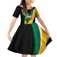 Jamaica Independence Day Personalized Family Matching Off Shoulder Short Dress and Hawaiian Shirt Green and Yellow Tribal Hummingbird - Wonder Print Shop