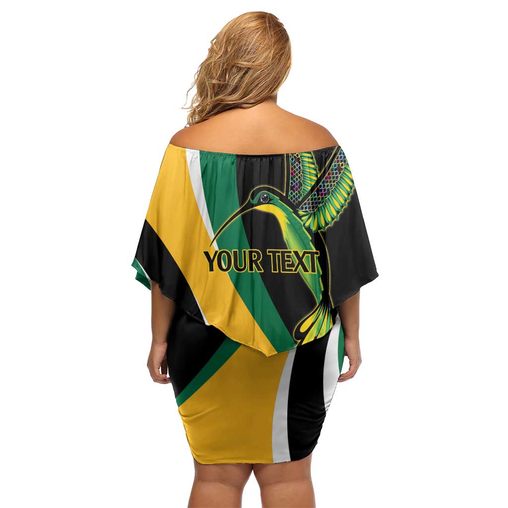 Jamaica Independence Day Personalized Family Matching Off Shoulder Short Dress and Hawaiian Shirt Green and Yellow Tribal Hummingbird - Wonder Print Shop