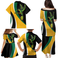 Jamaica Independence Day Personalized Family Matching Puletasi and Hawaiian Shirt Green and Yellow Tribal Hummingbird - Wonder Print Shop