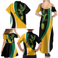 Jamaica Independence Day Personalized Family Matching Summer Maxi Dress and Hawaiian Shirt Green and Yellow Tribal Hummingbird - Wonder Print Shop