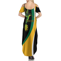 Jamaica Independence Day Personalized Family Matching Summer Maxi Dress and Hawaiian Shirt Green and Yellow Tribal Hummingbird - Wonder Print Shop